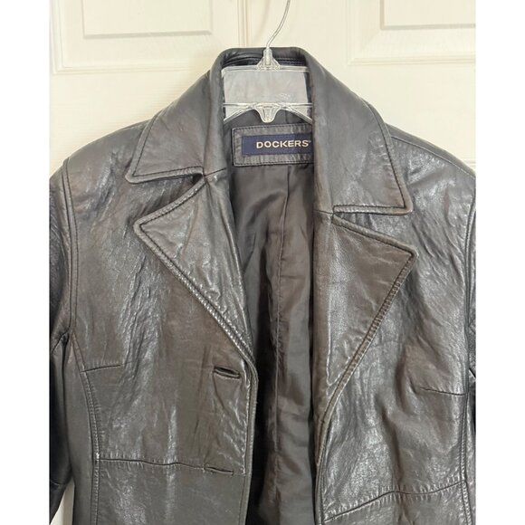 Vintage 90's Dockers Black Leather Button Down Jacket Women's Small - Picture 2 of 6